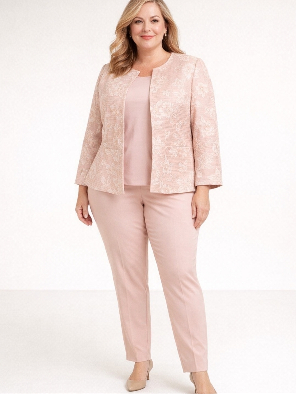 Olivia Matthews Blush Pink Floral Embroidered Pantsuit